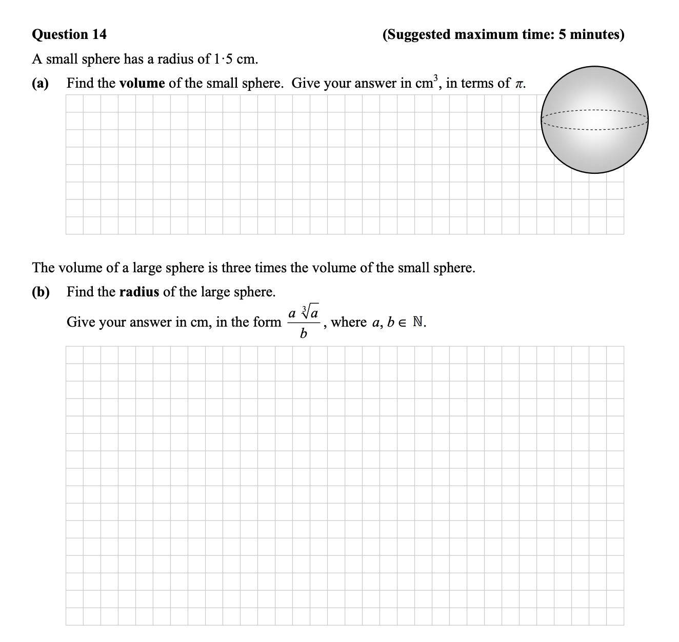 A-small-sphere-has-a-radius-of-1.5-cm-Junior Cycle Mathematics-Question 14-2015.png