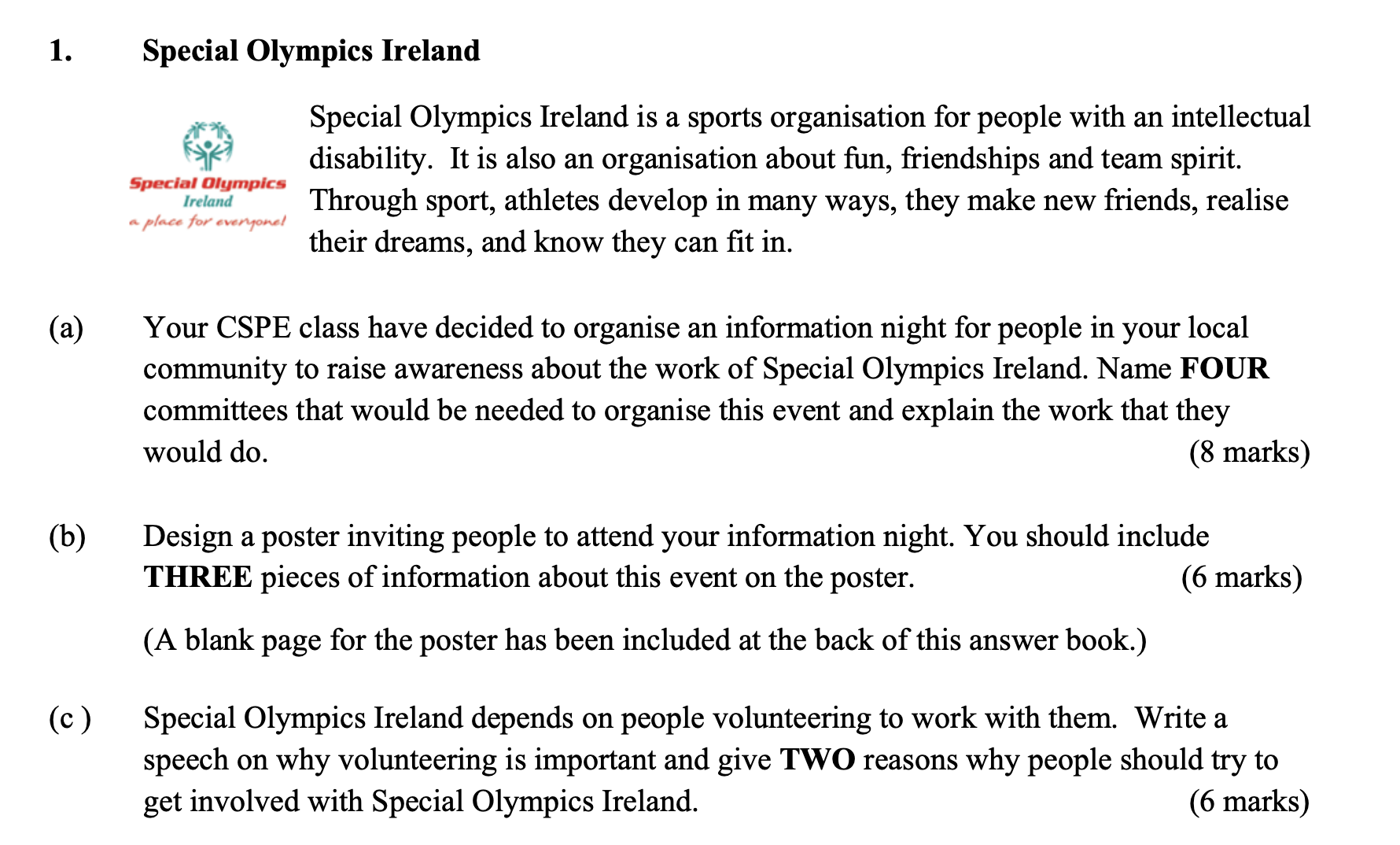 Special-Olympics-Ireland-is-a-sports-organisation-for-people-with-an-intellectual-disability-Junior Cycle CSPE-Question 1-2015.png