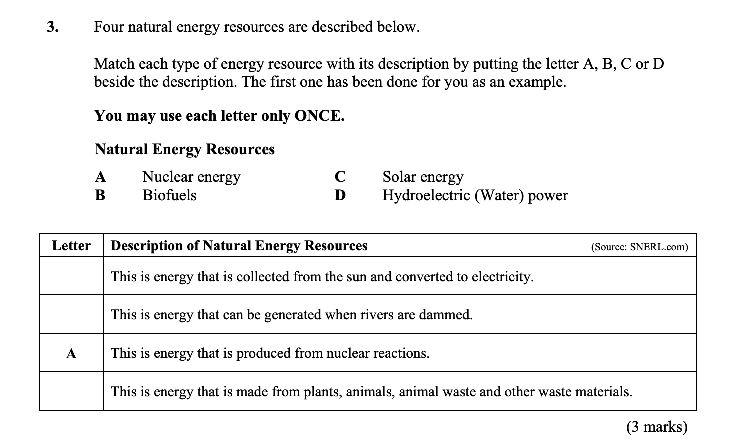 Four-natural-energy-resources-are-described-below-Junior Cycle CSPE-Question 3-2016.png