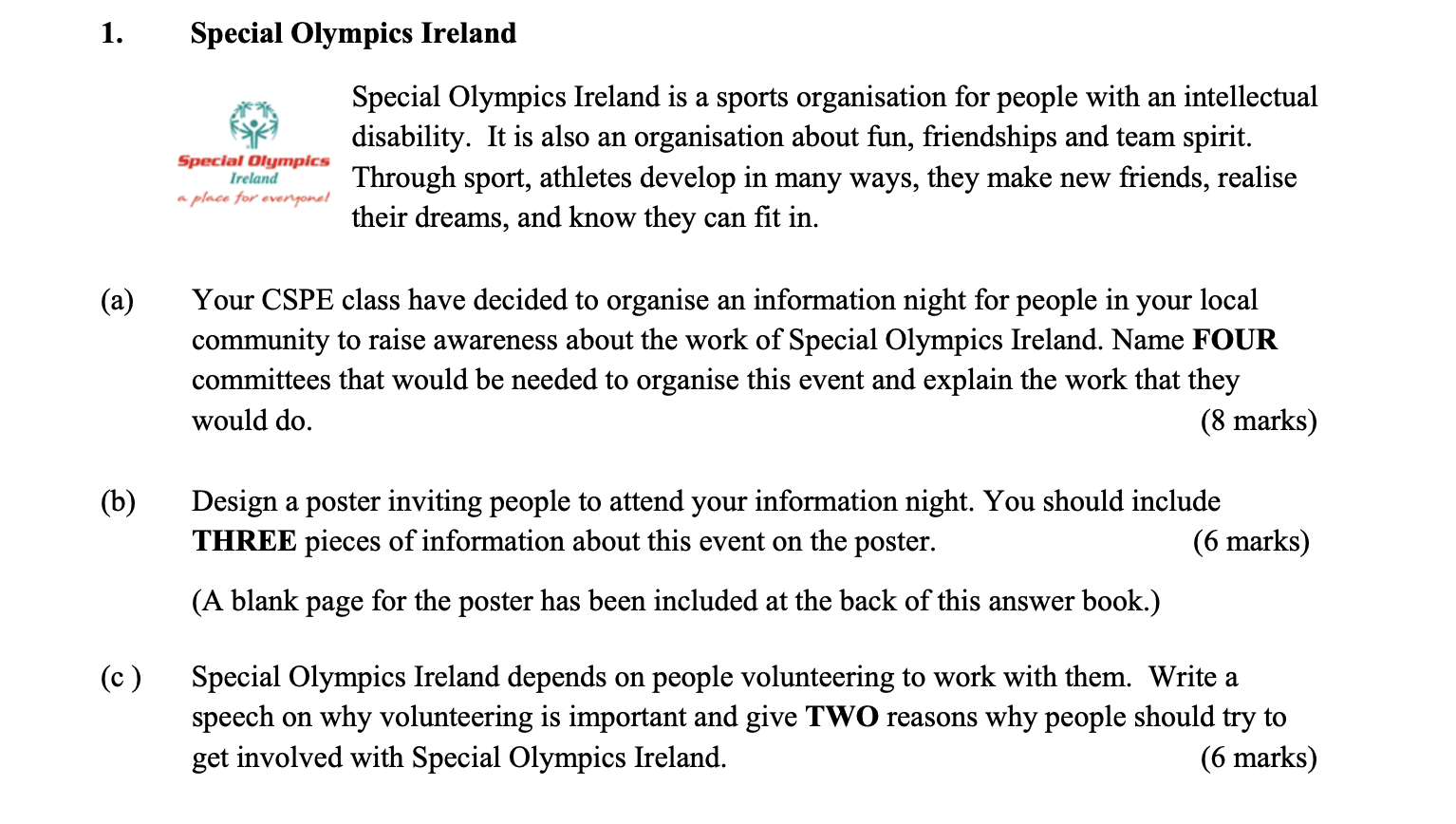 Special-Olympics-Ireland-is-a-sports-organisation-for-people-with-an-intellectual-disability-Junior Cycle CSPE-Question 1-2015.png