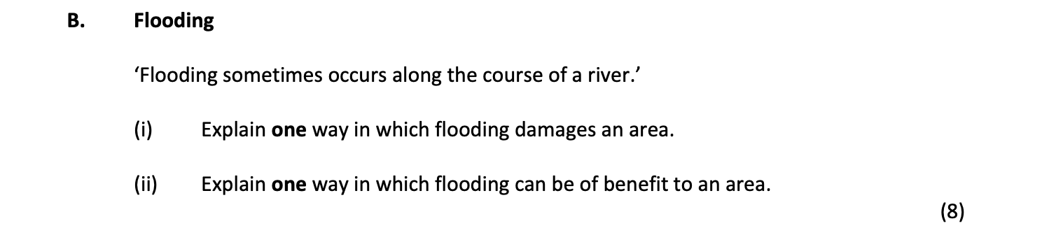 'Flooding-sometimes-occurs-along-the-course-of-a-river.'--(i)-Explain-one-way-in-which-flooding-damages-an-area-Junior Cycle Geography-Question B-2017.png