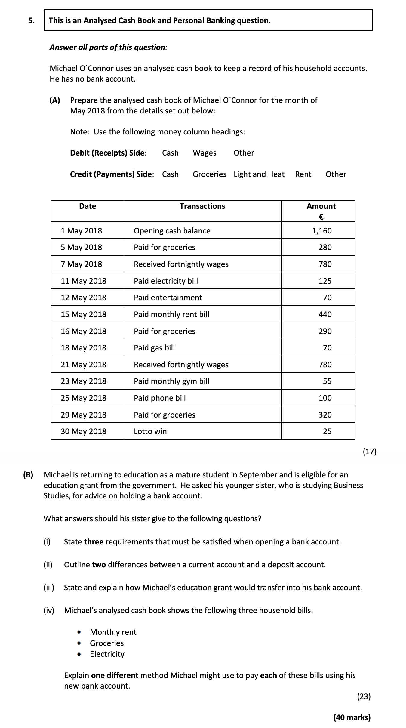 This-is-an-Analysed-Cash-Book-and-Personal-Banking-question-Junior Cycle Business Studies-Question 5-2018.png
