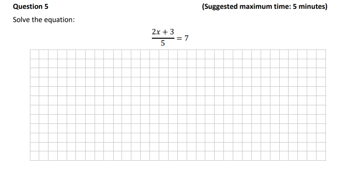 Solve-the-equation:--$$\frac{2x-+-3}{5}-=-7$$-Junior Cycle Mathematics-Question 5-2019.png