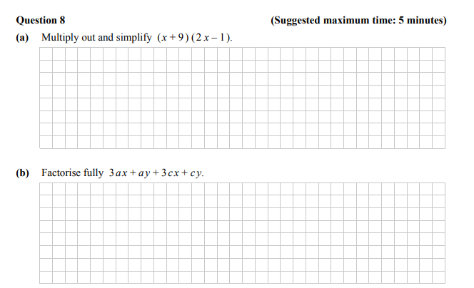 Question-8--a)-Multiply-out-and-simplify-$(x-+-9)(2x---1)$-Junior Cycle Mathematics-Question 8-2016.png