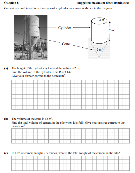 Cement-is-stored-in-a-silo-in-the-shape-of-a-cylinder-on-a-cone-as-shown-in-the-diagram-Junior Cycle Mathematics-Question 8-2013.png