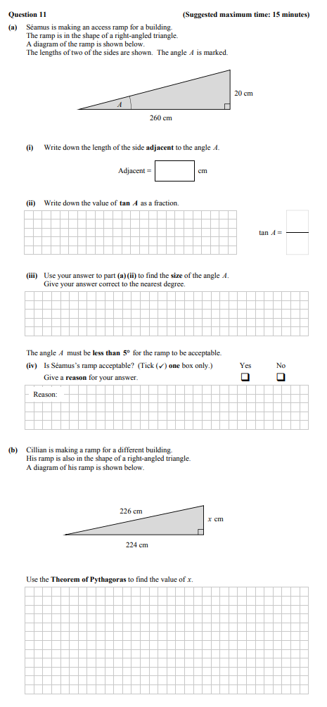 Junior Cycle Mathematics Trigonometry: Séan is making an access ramp fo