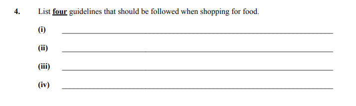 List-four-guidelines-that-should-be-followed-when-shopping-for-food-Junior Cycle Home Economics-Question 4-2018.png