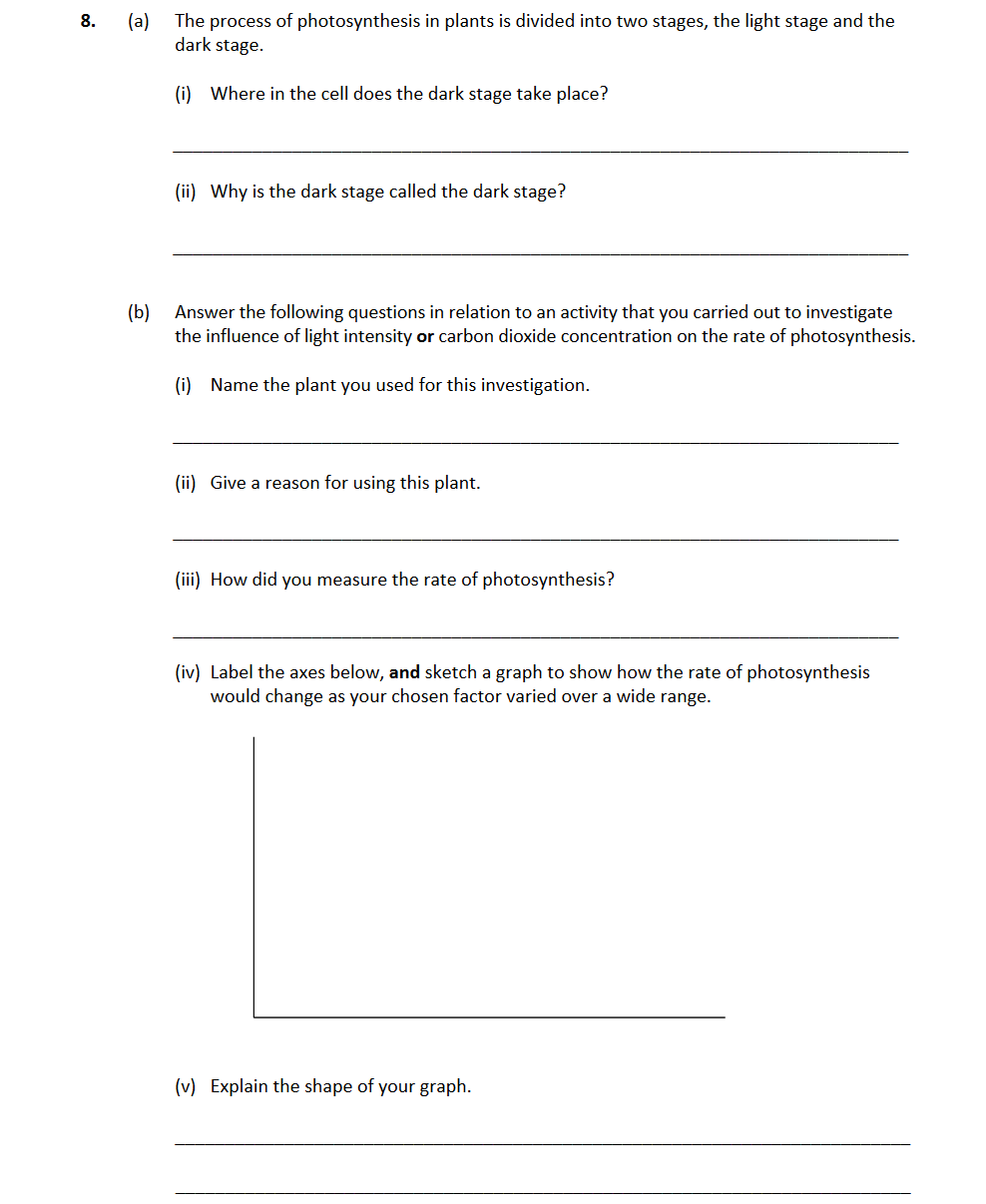 The-process-of-photosynthesis-in-plants-is-divided-into-two-stages,-the-light-stage-and-the-dark-stage-Leaving Cert Biology-Question 8-2018.png