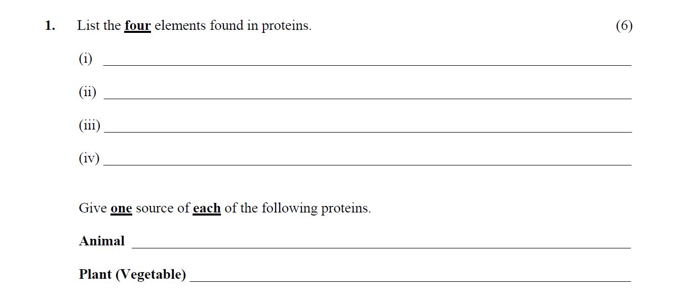 List-the-four-elements-found-in-proteins-Leaving Cert Home Economics-Question 1-2010.png