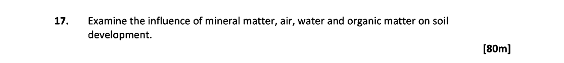 Examine-the-influence-of-mineral-matter,-air,-water-and-organic-matter-on-soil-development.-Leaving Cert Geography-Question 17-2019.png