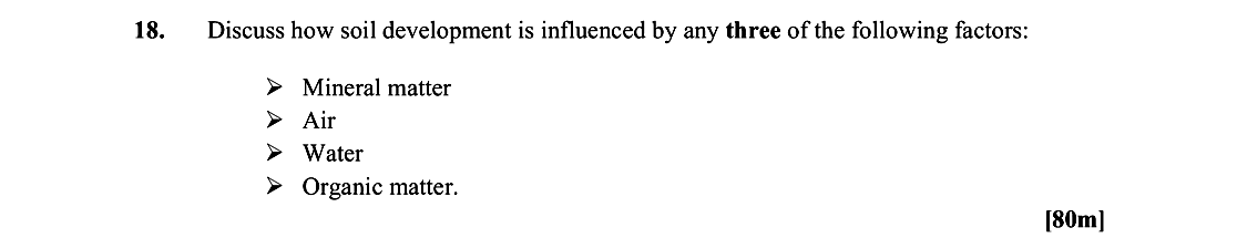Discuss-how-soil-development-is-influenced-by-any-three-of-the-following-factors:----Mineral-matter---Air---Water---Organic-matter.-Leaving Cert Geography-Question 18-2013.png