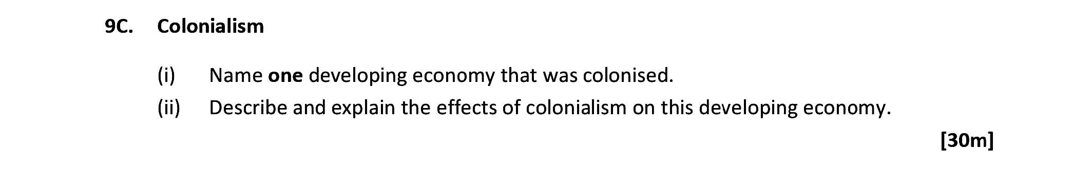 Colonialism--(i)-Name-one-developing-economy-that-was-colonised-Leaving Cert Geography-Question 9C-2021.png