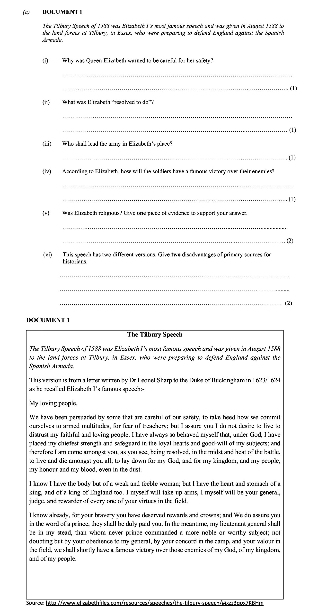 DOCUMENT-1--The-Tilbury-Speech-of-1588-was-Elizabeth-I’s-most-famous-speech-and-was-given-in-August-1588-to-the-land-forces-at-Tilbury,-in-Essex,-who-were-preparing-to-defend-England-against-the-Spanish-Armada-Junior Cycle History-Question a-2016.png