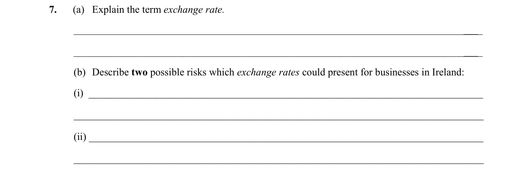 (a)-Explain-the-term-exchange-rate-Leaving Cert Business-Question 7-2015.png