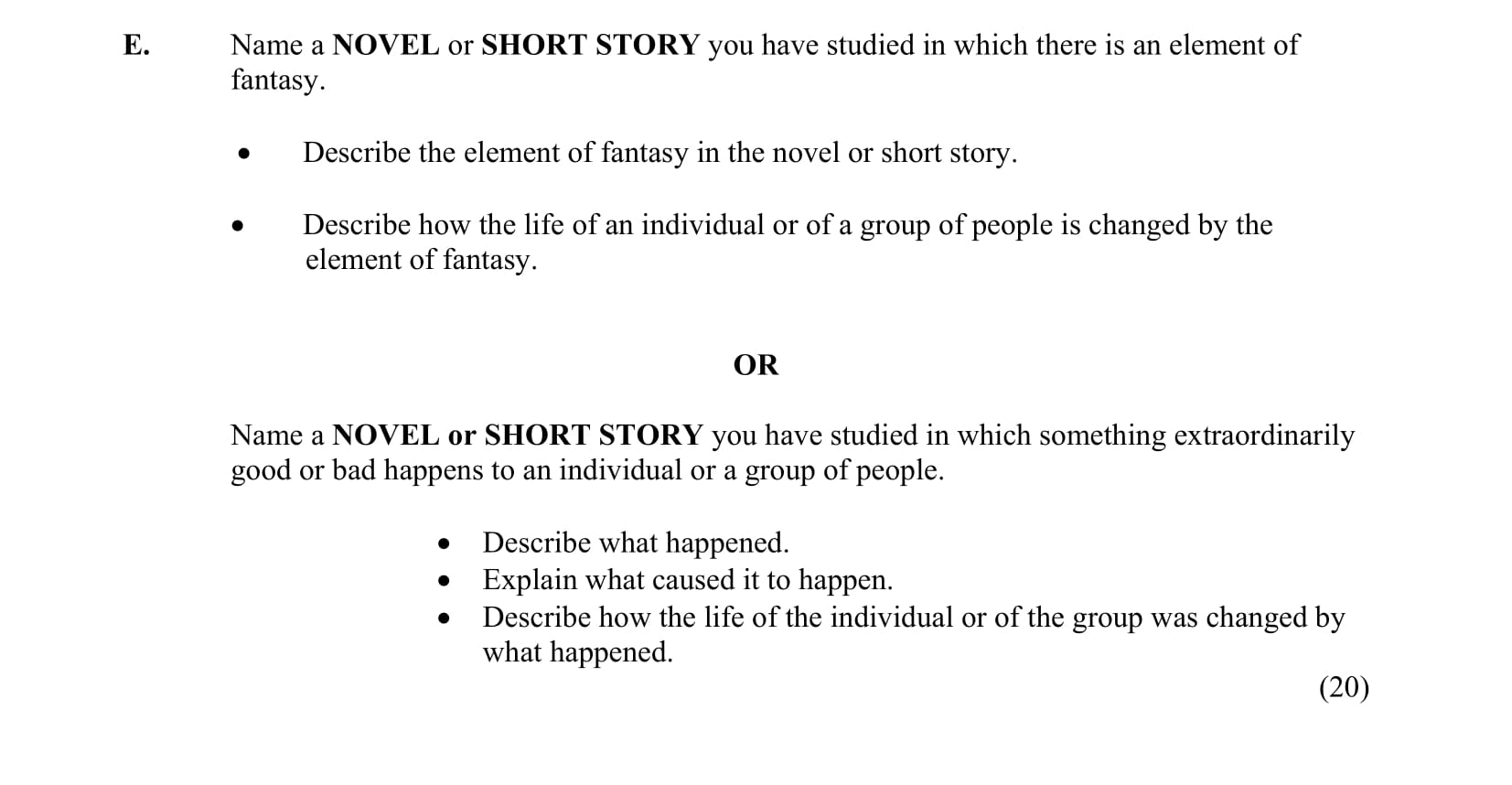 Name-a-NOVEL-or-SHORT-STORY-you-have-studied-in-which-there-is-an-element-of-fantasy-Junior Cycle English-Question E-2007.png