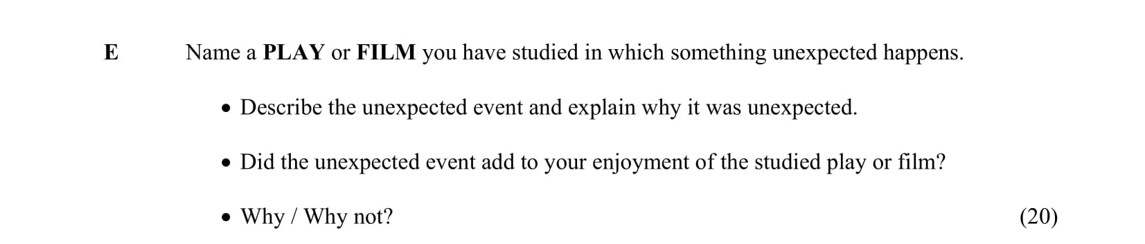 Name-a-PLAY-or-FILM-you-have-studied-in-which-something-unexpected-happens-Junior Cycle English-Question E-2009.png