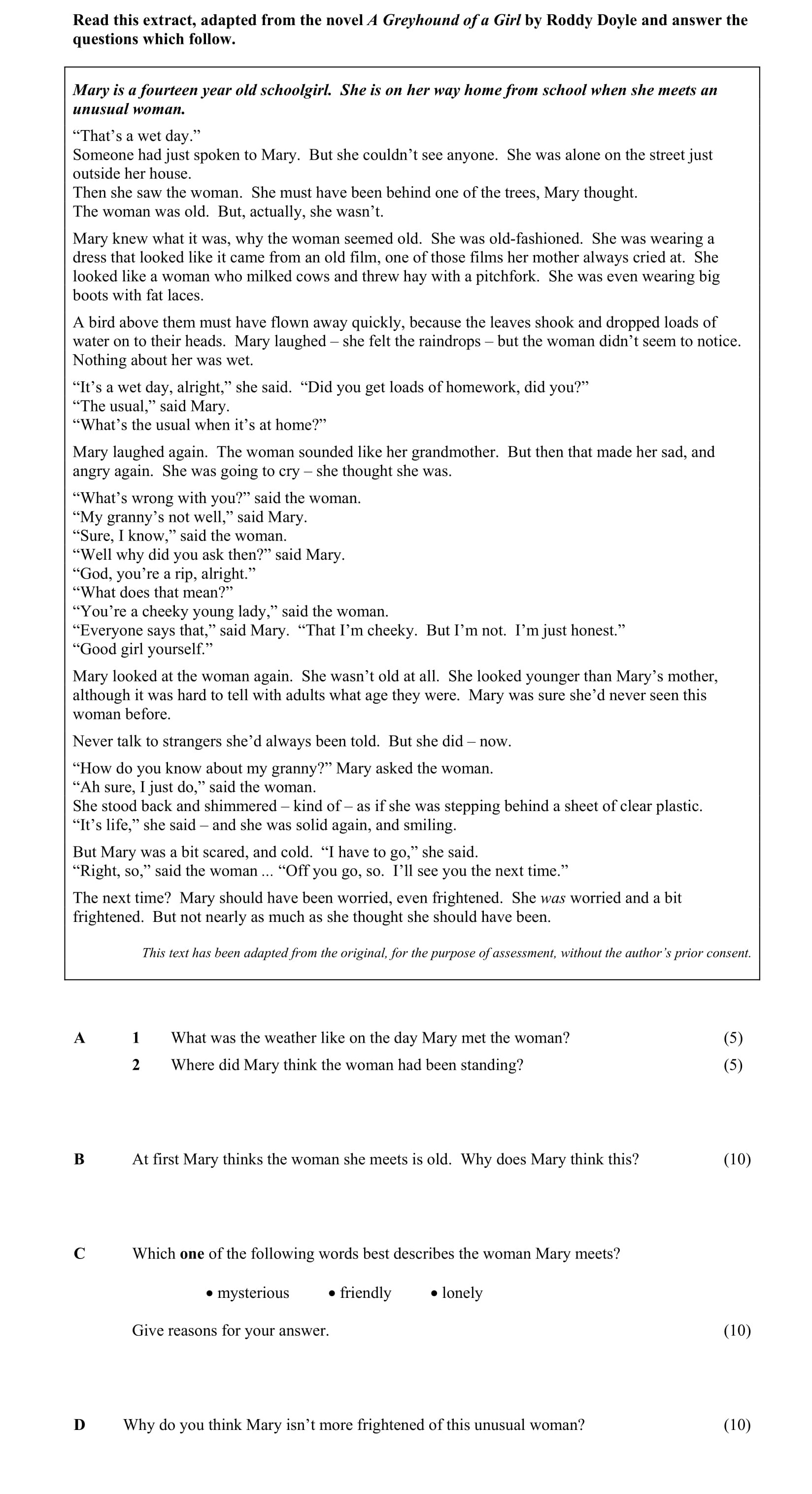 What-was-the-weather-like-on-the-day-Mary-met-the-woman?--It-was-a-wet-day-Junior Cycle English-Question A-2013.png