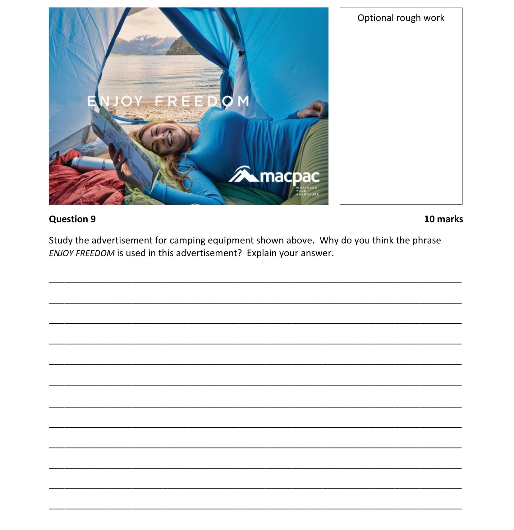 Study-the-advertisement-for-camping-equipment-shown-above-Junior Cycle English-Question 9-2018.png