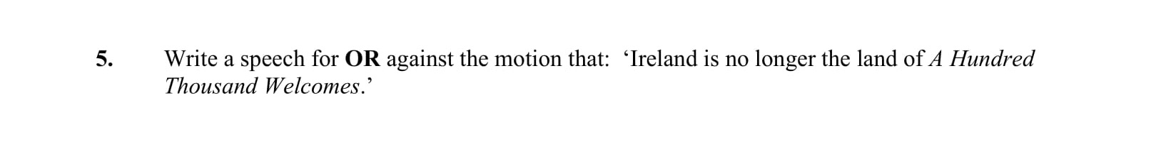 Write-a-speech-for-OR-against-the-motion-that:-‘Ireland-is-no-longer-the-land-of-A-Hundred-Welcomes.’-Junior Cycle English-Question 5-2016.png