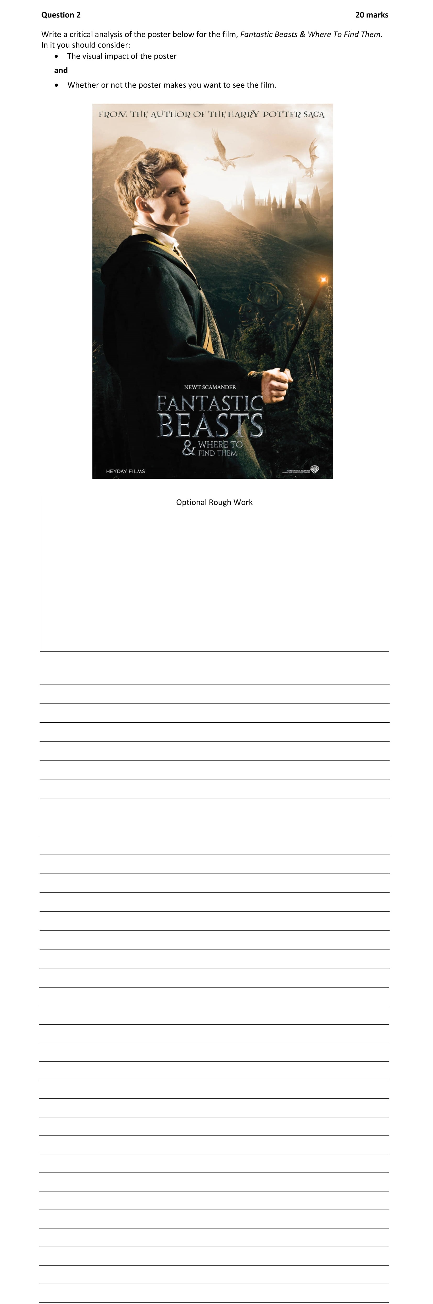 Write-a-critical-analysis-of-the-poster-below-for-the-film,-Fantastic-Beasts-&-Where-To-Find-Them-Junior Cycle English-Question 2-2017.png