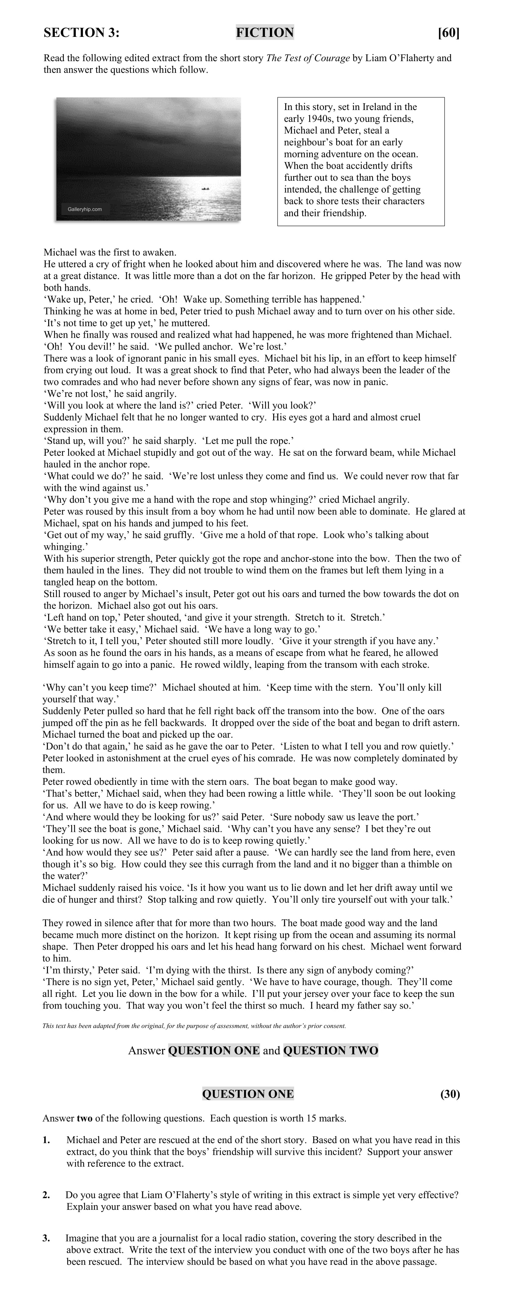 1.-Michael-and-Peter-are-rescued-at-the-end-of-the-short-story-Junior Cycle English-Question QUESTION ONE-2016.png