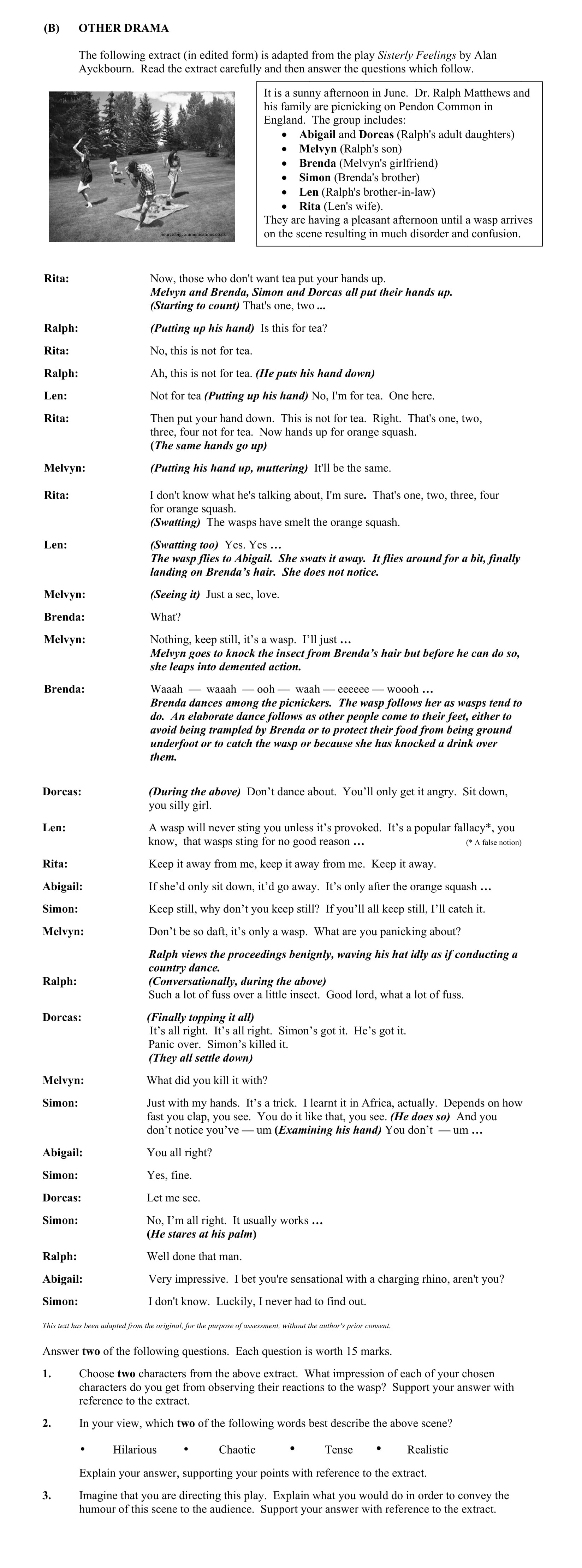 In-your-view,-which-two-of-the-following-words-best-describe-the-above-scene?---•-Hilarious--•-Chaotic--•-Tense--•-Realistic--Explain-your-answer,-supporting-your-points-with-reference-to-the-extract.-Junior Cycle English-Question 2-2015.png