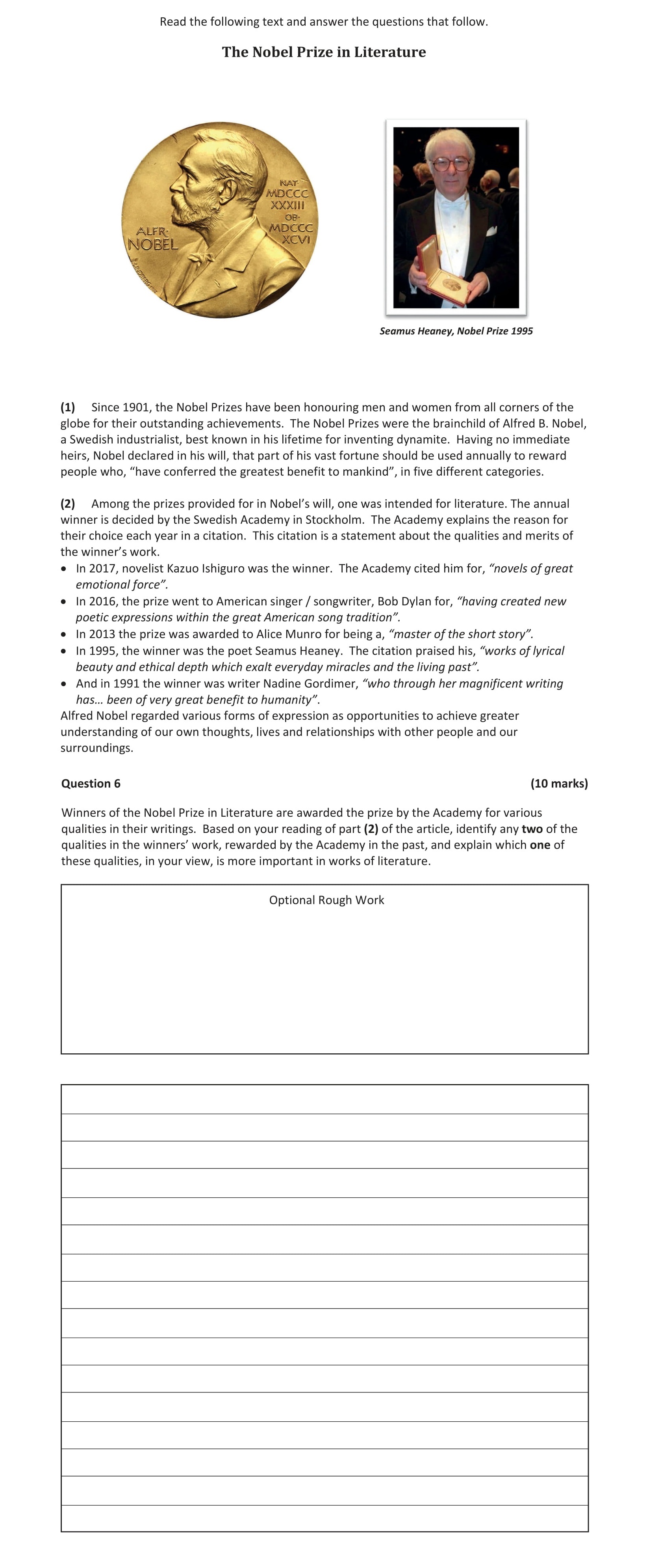 Winners-of-the-Nobel-Prize-in-Literature-are-awarded-the-prize-by-the-Academy-for-various-qualities-in-their-writings-Junior Cycle English-Question 6-2019.png