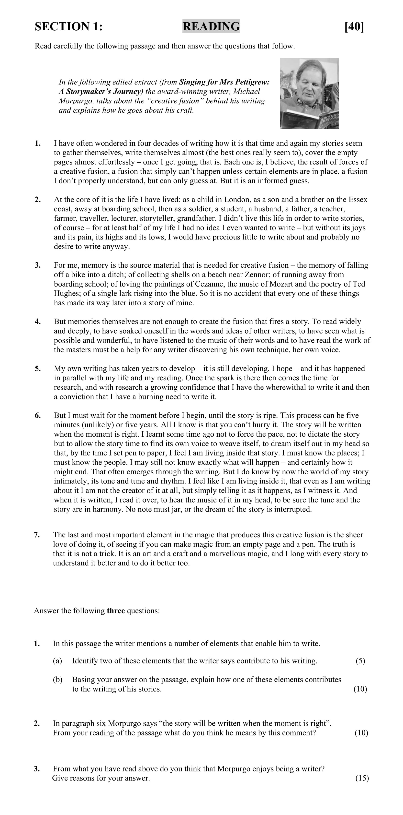 In-this-passage-the-writer-mentions-a-number-of-elements-that-enable-him-to-write-Junior Cycle English-Question 1-2009.png