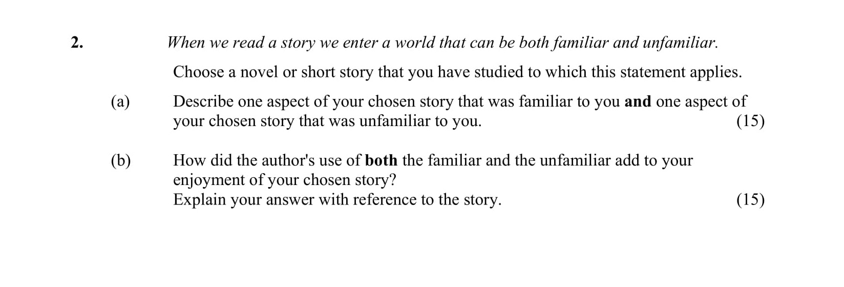 When-we-read-a-story-we-enter-a-world-that-can-be-both-familiar-and-unfamiliar-Junior Cycle English-Question 2-2014.png