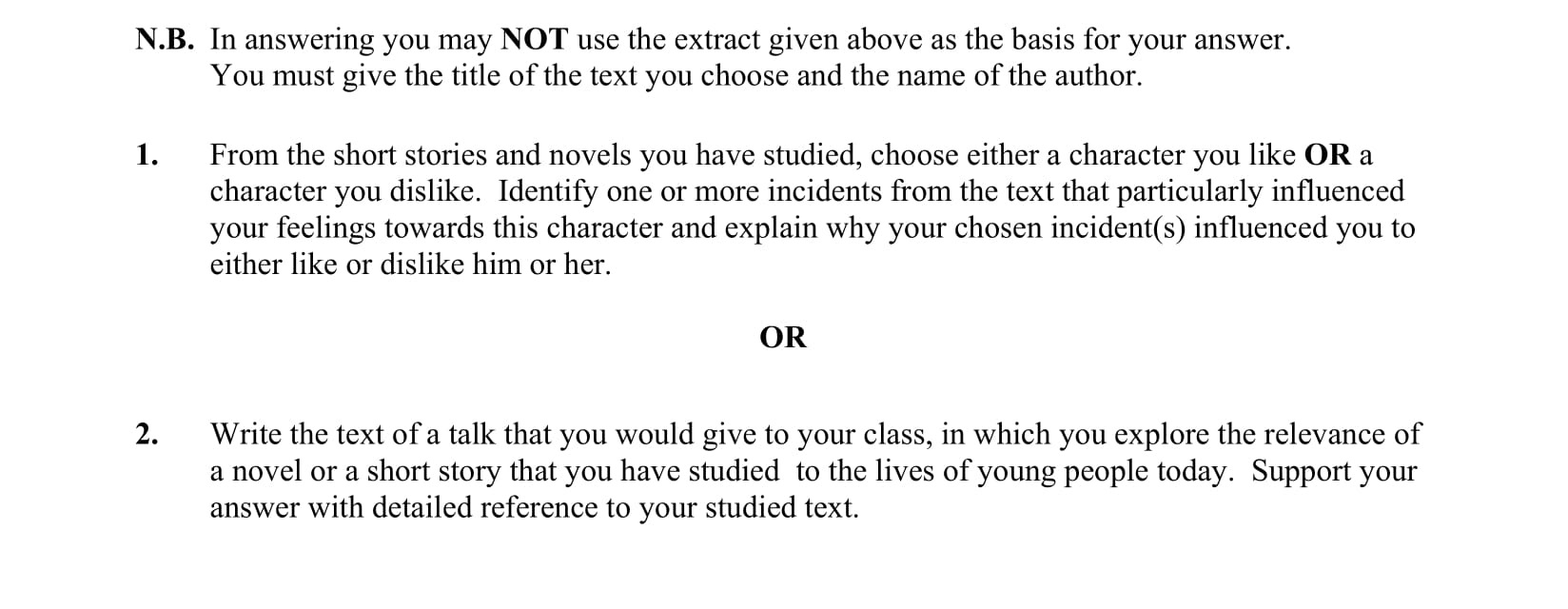 From-the-short-stories-and-novels-you-have-studied,-choose-either-a-character-you-like-OR-a-character-you-dislike-Junior Cycle English-Question 1-2012.png