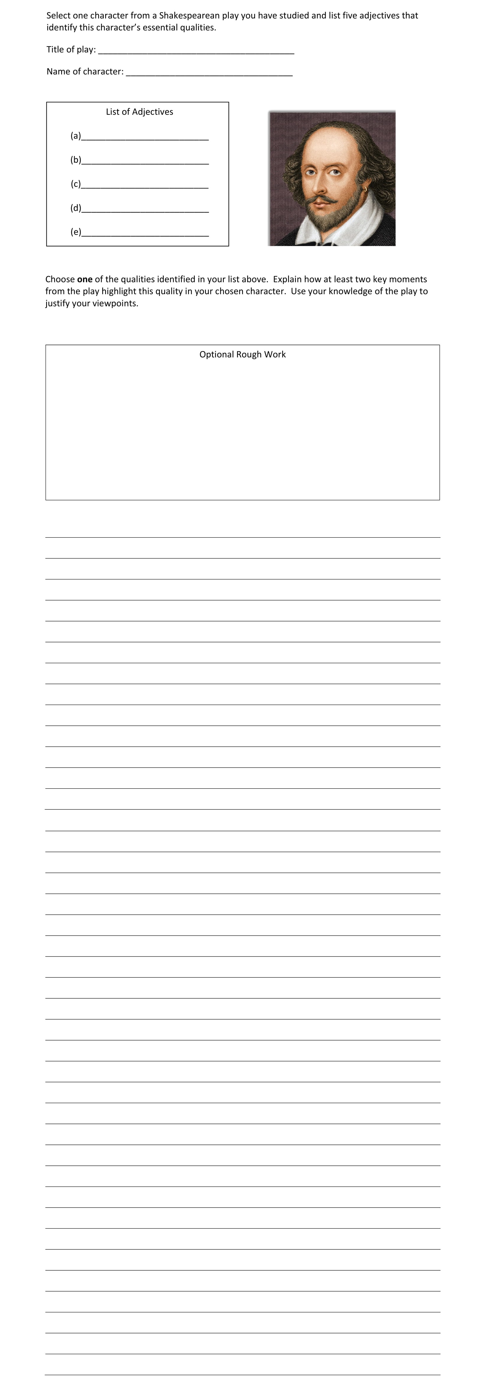 Select-one-character-from-a-Shakespearian-play-you-have-studied-and-list-five-adjectives-that-identify-this-character’s-essential-qualities-Junior Cycle English-Question 7 and 8-2017.png