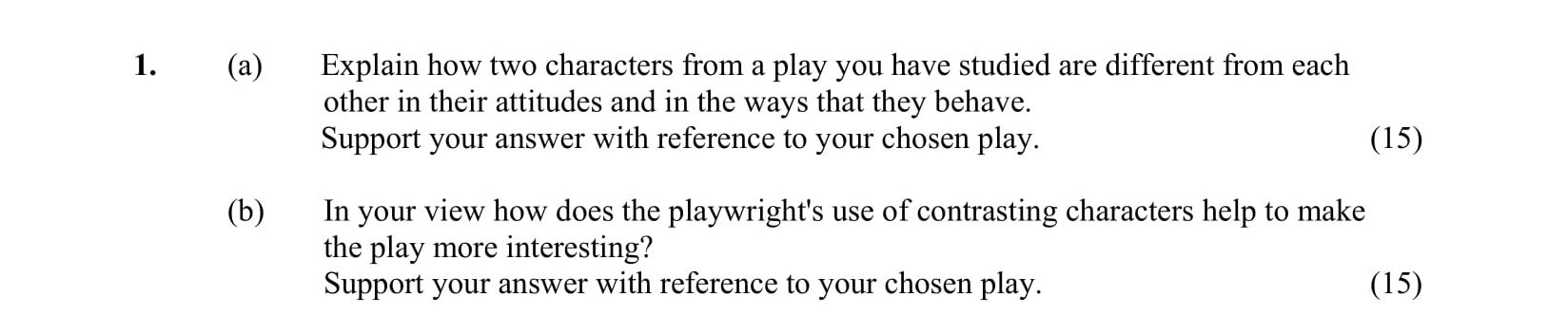 (a)-Explain-how-two-characters-from-a-play-you-have-studied-are-different-from-each-other-in-their-attitudes-and-in-the-ways-that-they-behave-Junior Cycle English-Question 1-2014.png