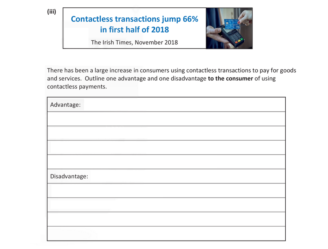 There-has-been-a-large-increase-in-consumers-using-contactless-transactions-to-pay-for-goods-and-services-Junior Cycle Business Studies-Question iii-2019.png