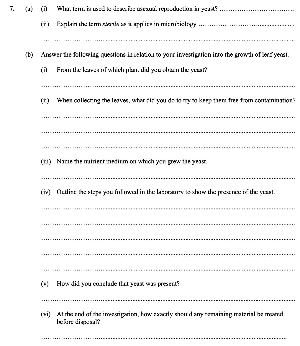 (a)-(i)-What-term-is-used-to-describe-asexual-reproduction-in-yeast?--(ii)-Explain-the-term-sterile-as-it-applies-in-microbiology-Leaving Cert Biology-Question 7-2015.png