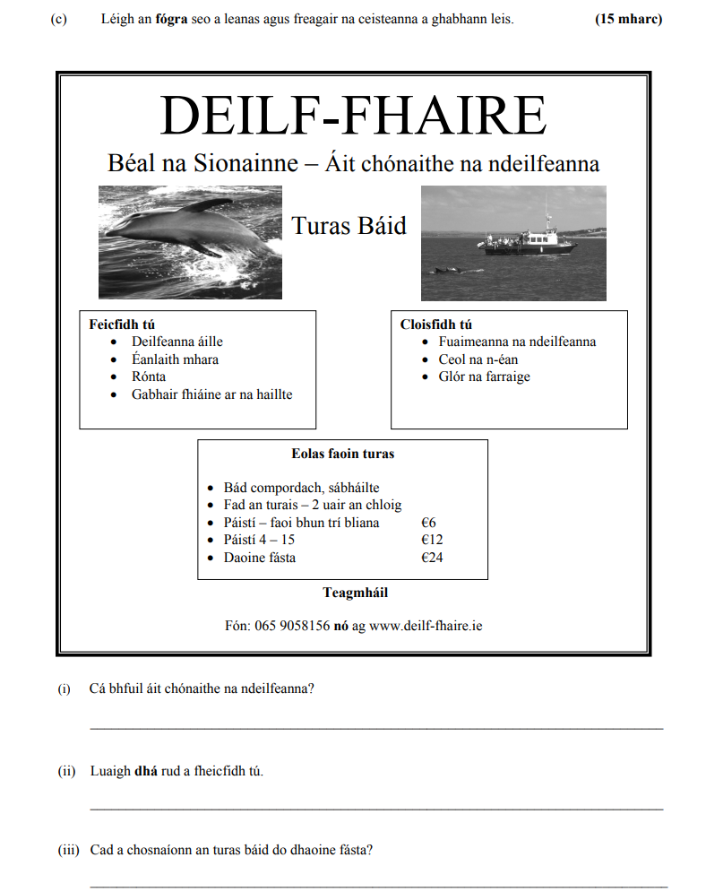 Cá-bhfuíl-áit-chónaithte-na-ndéilfanna?---Luaigh-dhá-rud-a-fheicfidh-tú-Junior Cycle Irish-Question (c)-2010.png