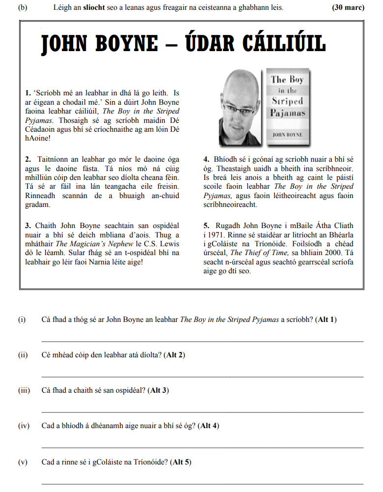 Leigh-an-sliocht-seo-a-leanas-agus-freagair-na-ceisteanna-a-ghabhann-leis-Junior Cycle Irish-Question b-2010.png