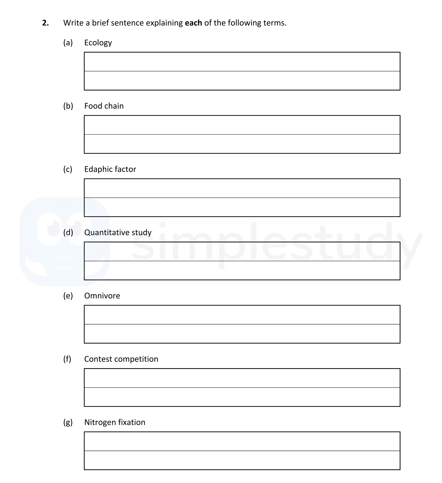 Leaving Cert Biology Ecology & Ecosystems: Write a brief sentence explainin