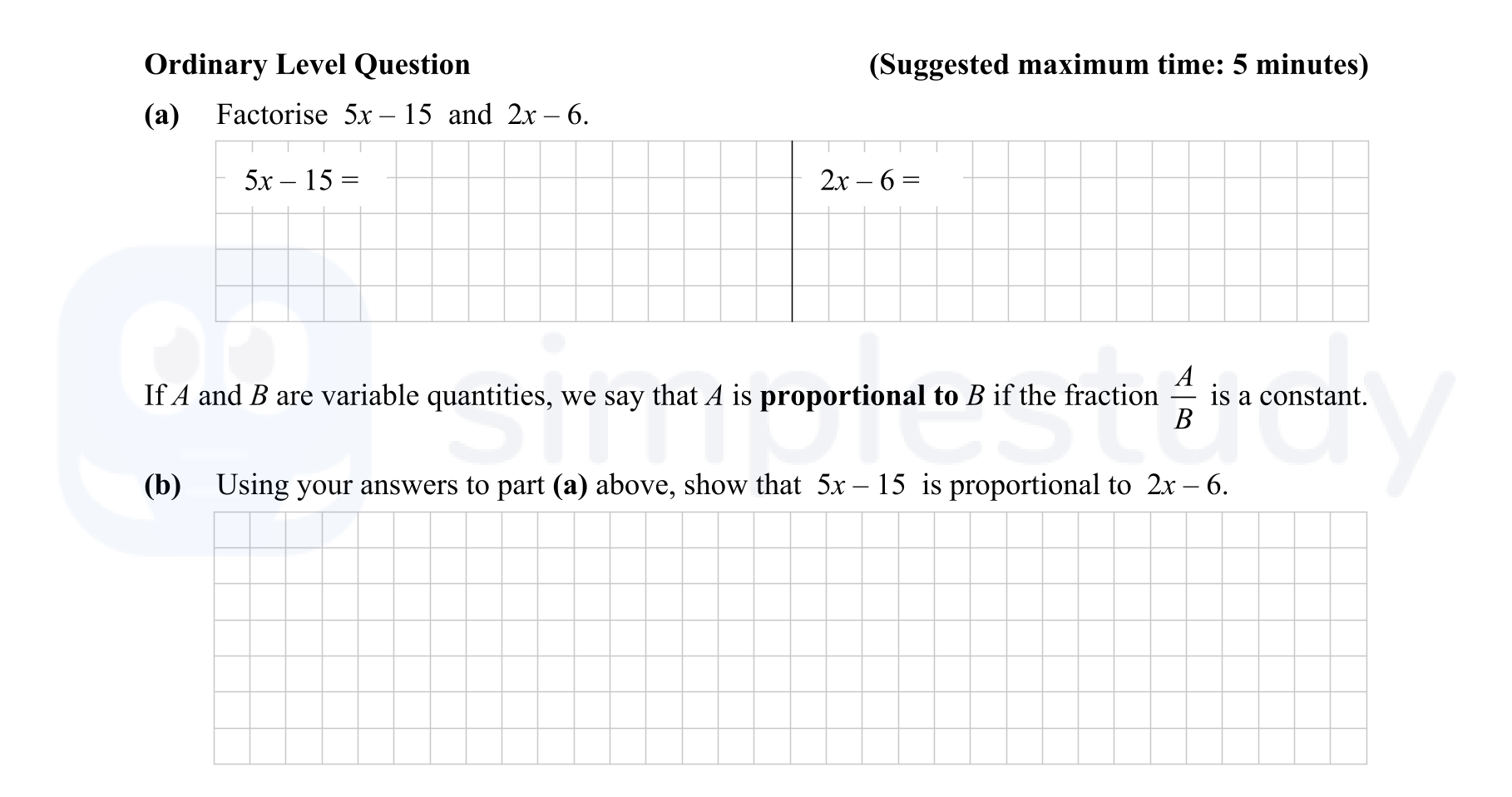 Factorise-$5x---15$-and-$2x---6$-Junior Cycle Mathematics-Question a-2015.png