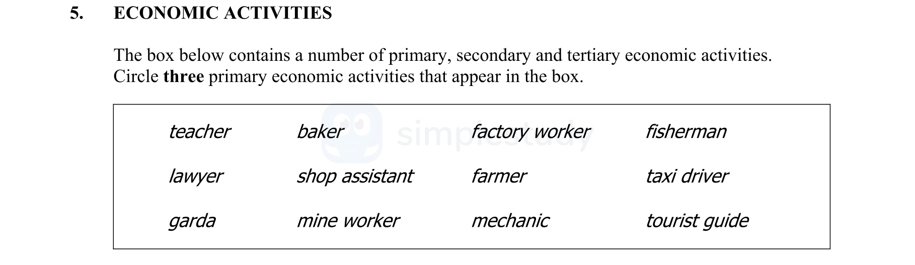 ECONOMIC-ACTIVITIES--The-box-below-contains-a-number-of-primary,-secondary-and-tertiary-economic-activities-Junior Cycle Geography-Question 5-2009.png