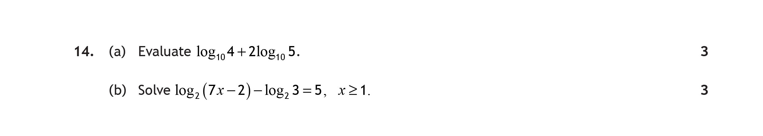 14.-(a)-Evaluate-$-ext{log}_{8}-4-+-2--ext{log}_{8}-5$-Scottish Highers Maths-Question 14-2019.png