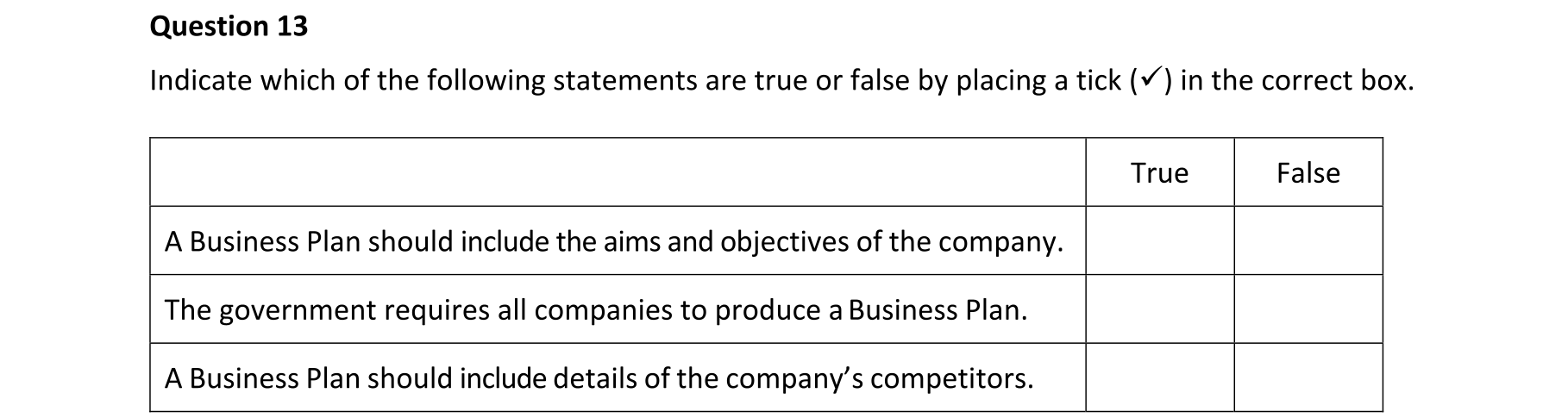 Indicate-which-of-the-following-statements-are-true-or-false-by-placing-a-tick-(✓)-in-the-correct-box-Junior Cycle Business Studies-Question 13-2023.png