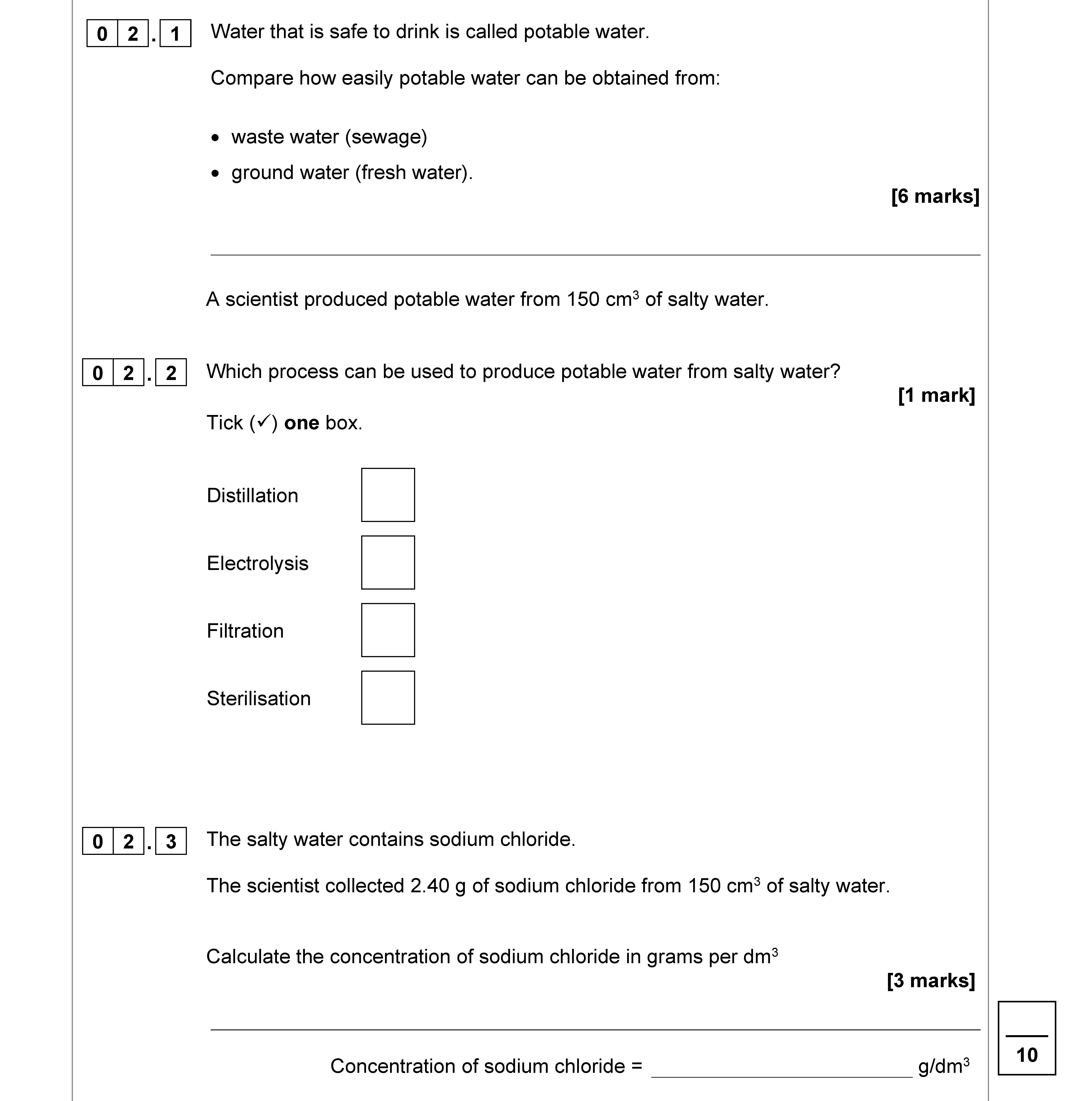 Water-that-is-safe-to-drink-is-called-potable-water-AQA-GCSE Chemistry Combined Science-Question 2-2022-Paper 2.png