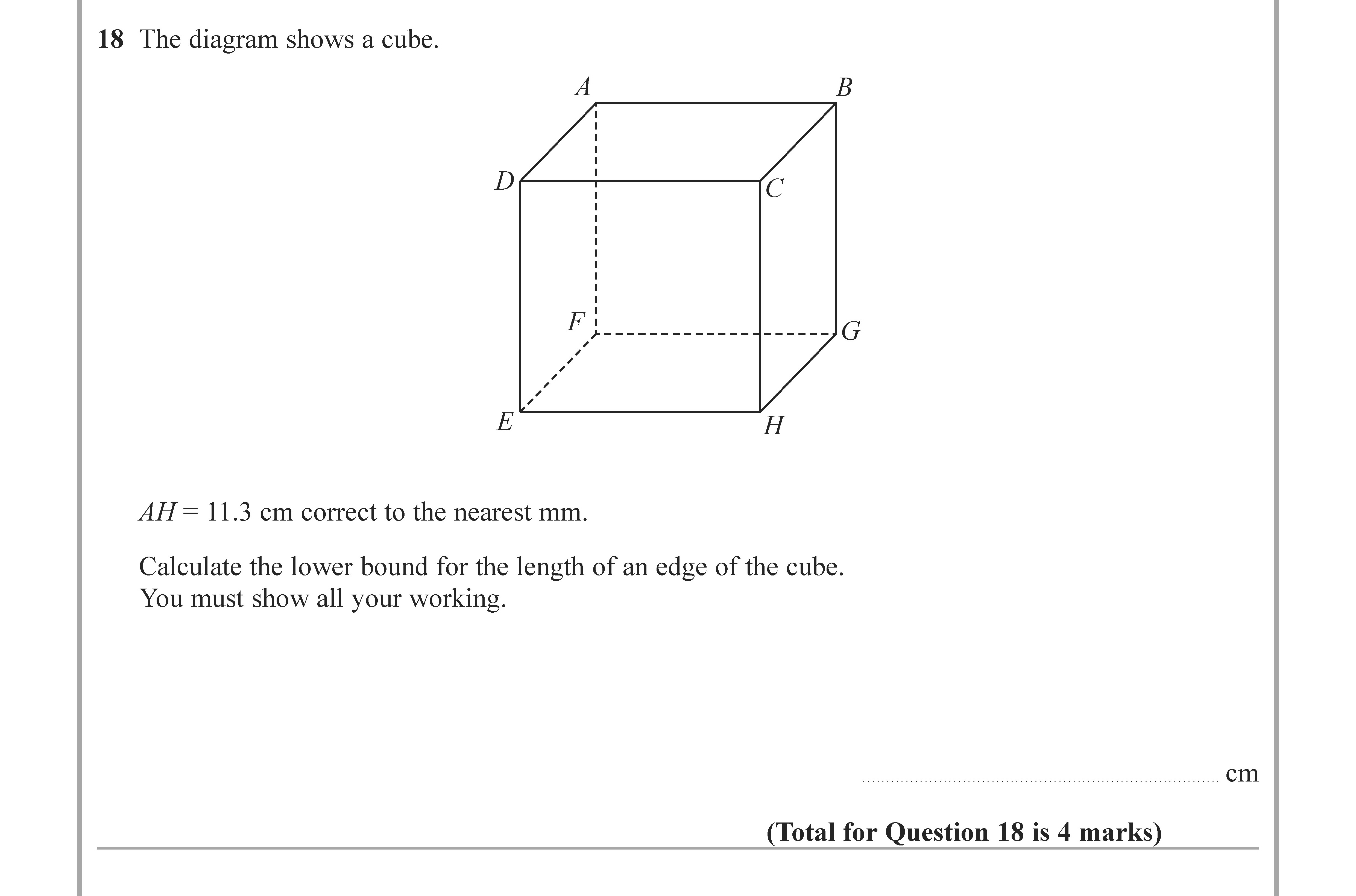 GCSE Edexcel Maths Geometry Toolkit: The diagram shows a cube. AH