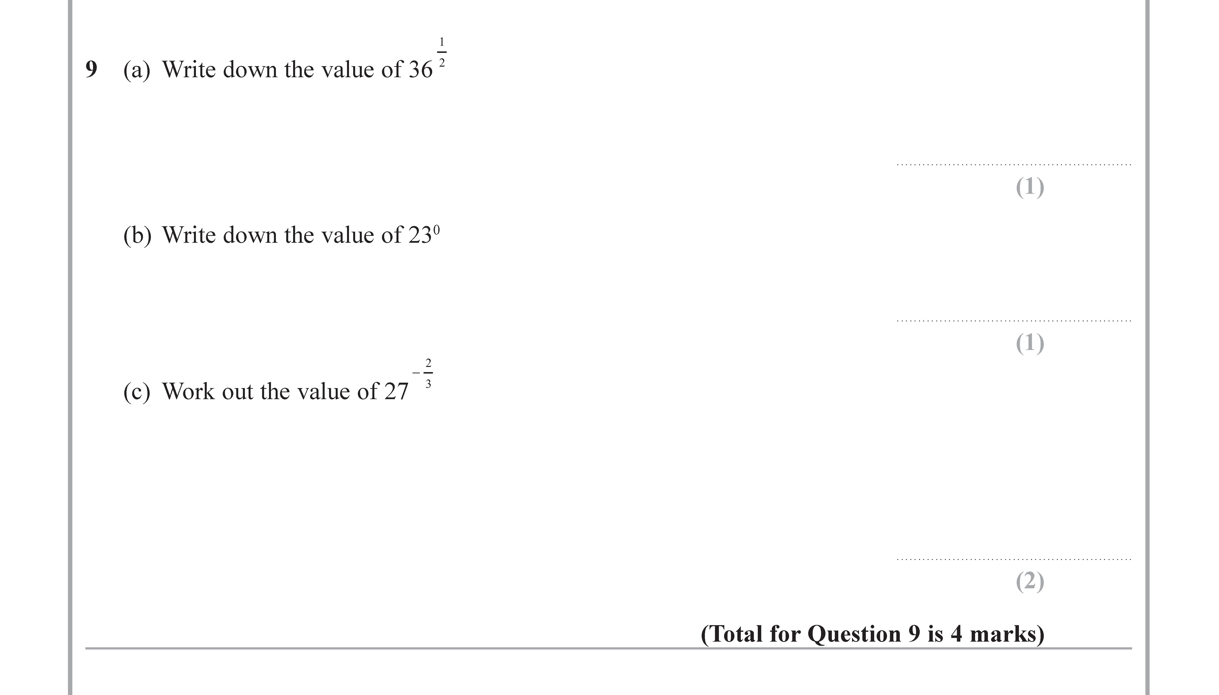 9-(a)-Write-down-the-value-of-$36^{\frac{1}{2}}$-Edexcel-GCSE Maths-Question 9-2018-Paper 1.png