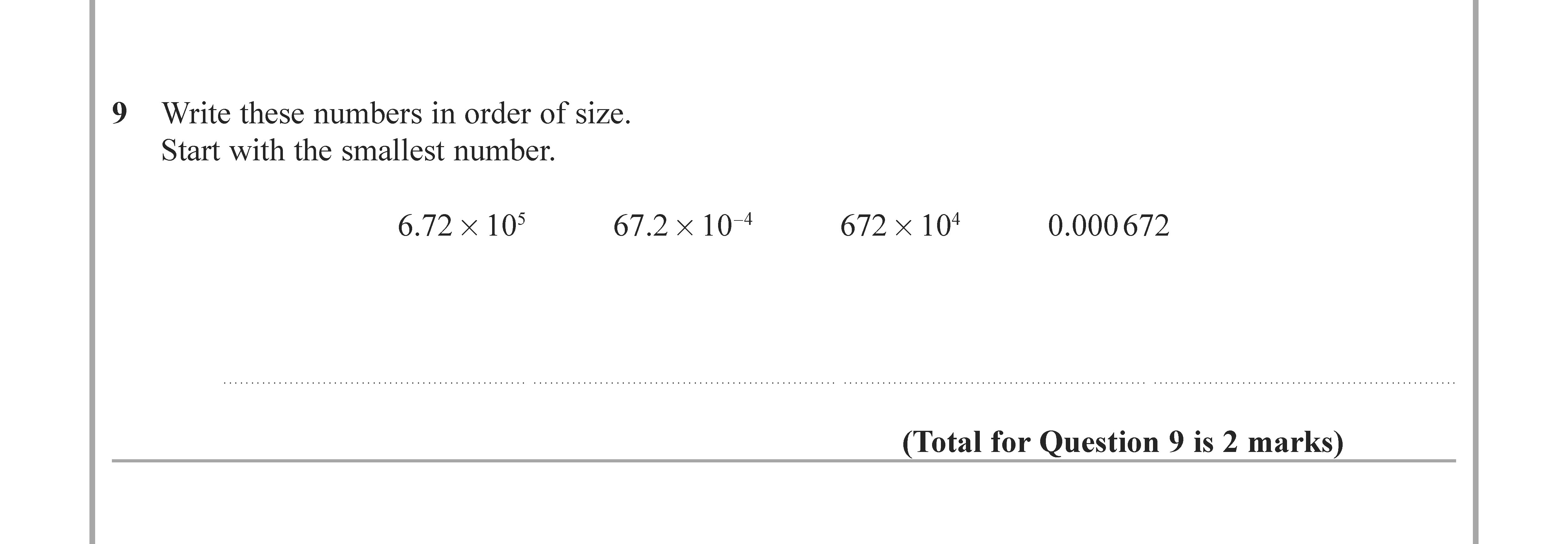 Write-these-numbers-in-order-of-size-Edexcel-GCSE Maths-Question 10-2020-Paper 1.png