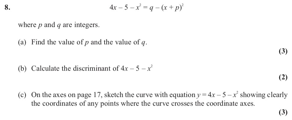 4x---5---x²-=-q---(x-+-p)²--where-p-and-q-are-integers-Edexcel-A-Level Maths Pure-Question 10-2012-Paper 2.png
