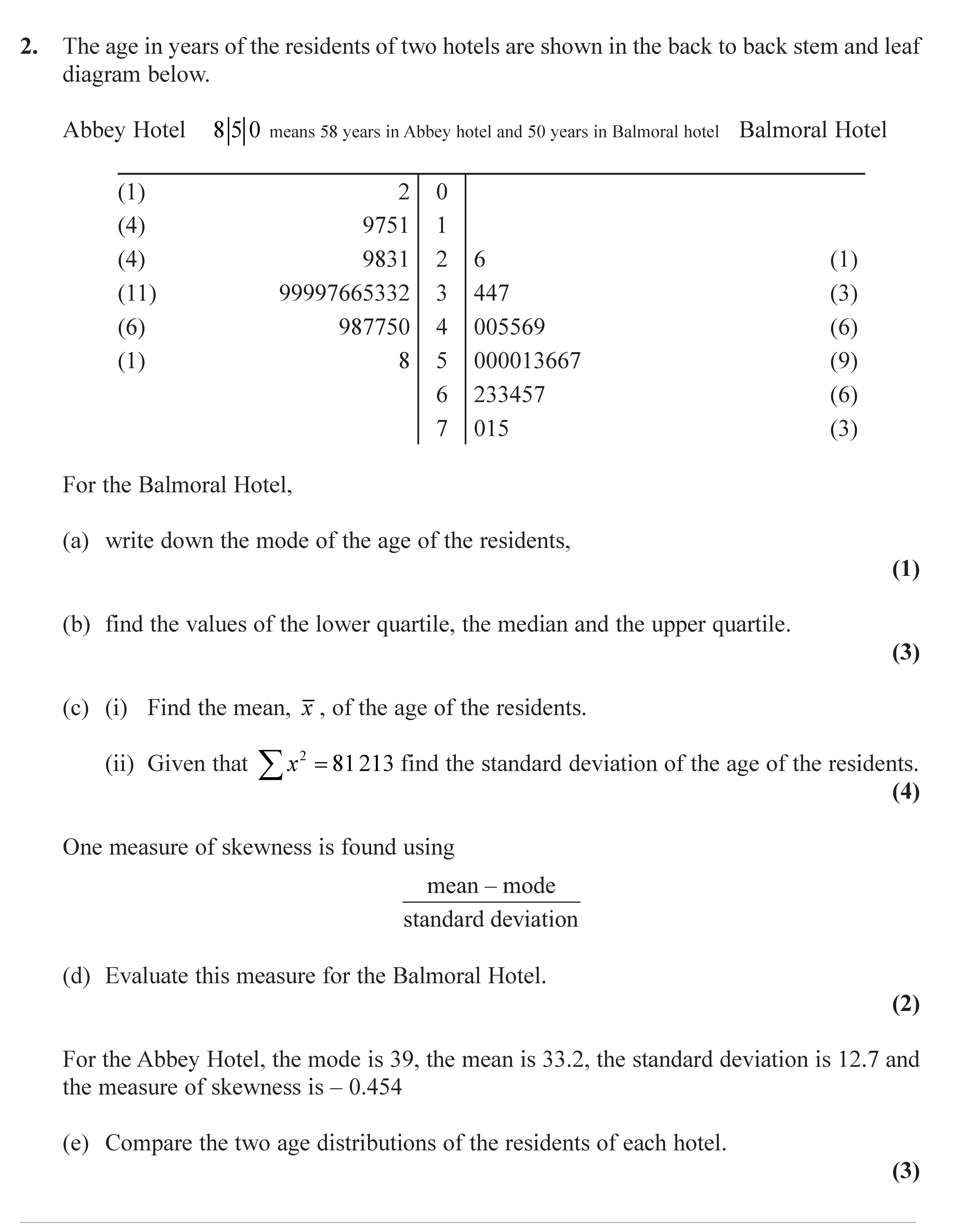 The-age-in-years-of-the-residents-of-two-hotels-are-shown-in-the-back-to-back-stem-and-leaf-diagram-below-Edexcel-A-Level Maths Statistics-Question 2-2008-Paper 2.png