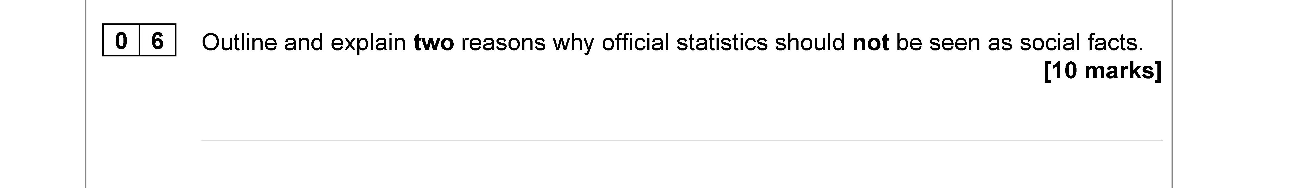 Outline-and-explain-two-reasons-why-official-statistics-should-not-be-seen-as-social-facts.-AQA-A-Level Sociology-Question 6-2022-Paper 1.png