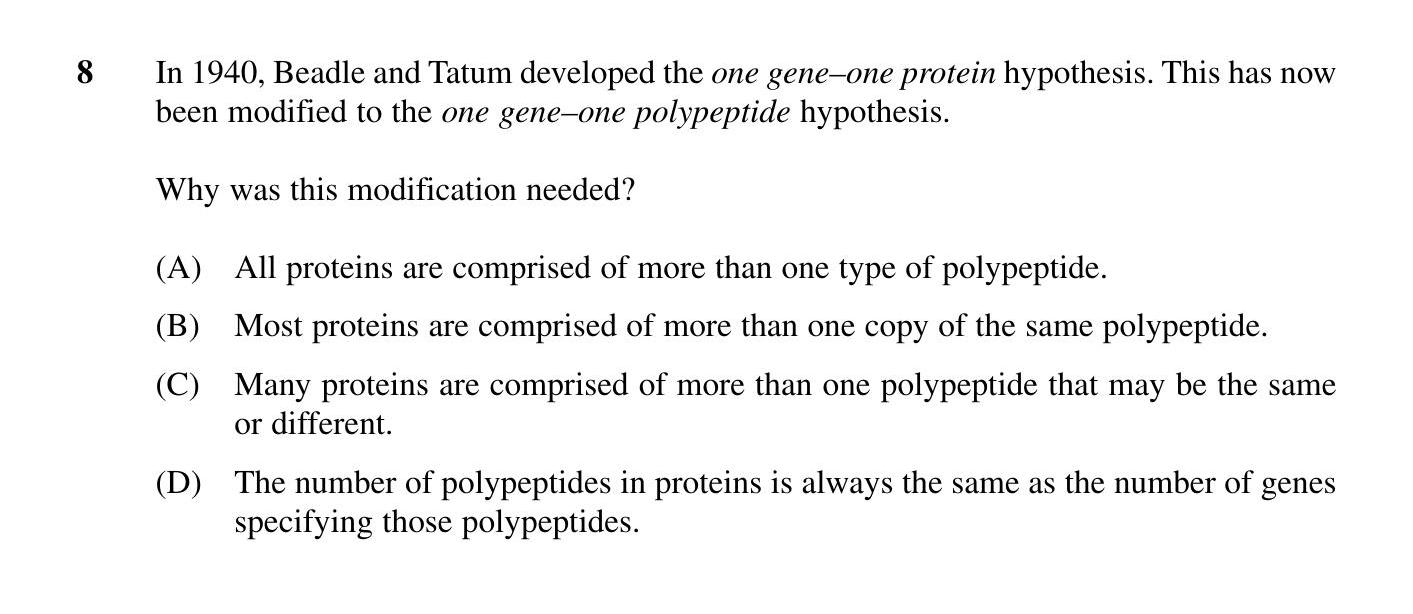 In-1940,-Beadle-and-Tatum-developed-the-one-gene–one-protein-hypothesis-HSC-SSCE Biology-Question 8-2001-Paper 1.png