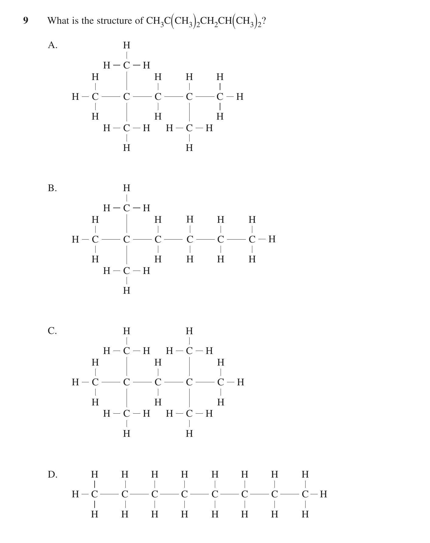 What-is-the-structure-of-CH₃C(CH₃)₂CH₂CH(CH₃)₂?--A-HSC-SSCE Chemistry-Question 9-2022-Paper 1.png